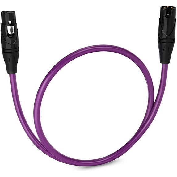 LyxPro Microphone XLR Cable Purple Male to Female 3 Pin 1.5 ft