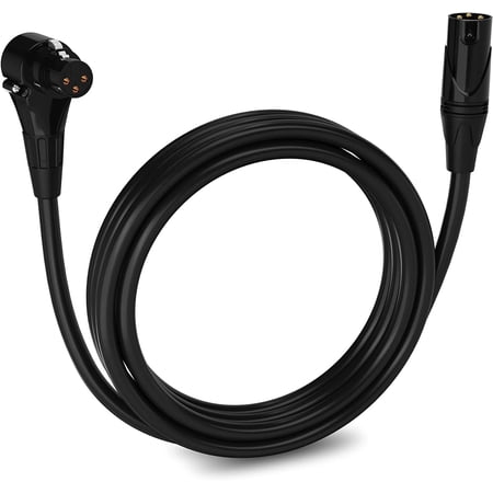 LyxPro 10 Ft Right Angle XLR Cable, Female to Male, 3 Pin Microphone Cable, Black