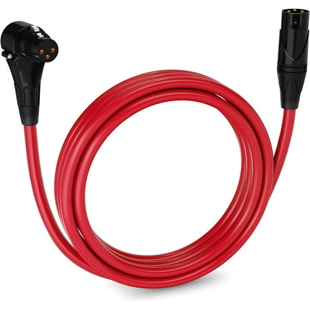 LyxPro XLR Cable Right Angle Female to Male 3 Pin Mic Cable Red 10 Feet