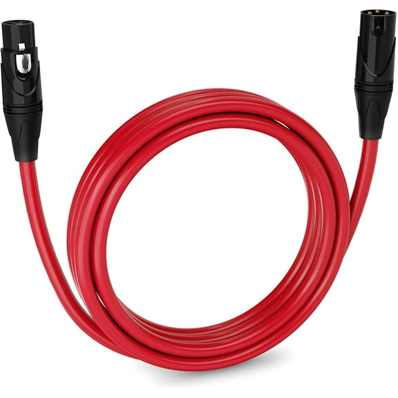 LyxPro 10 feet Microphone XLR Cable, Male to Female, 3 Pin Mic Cable, Red