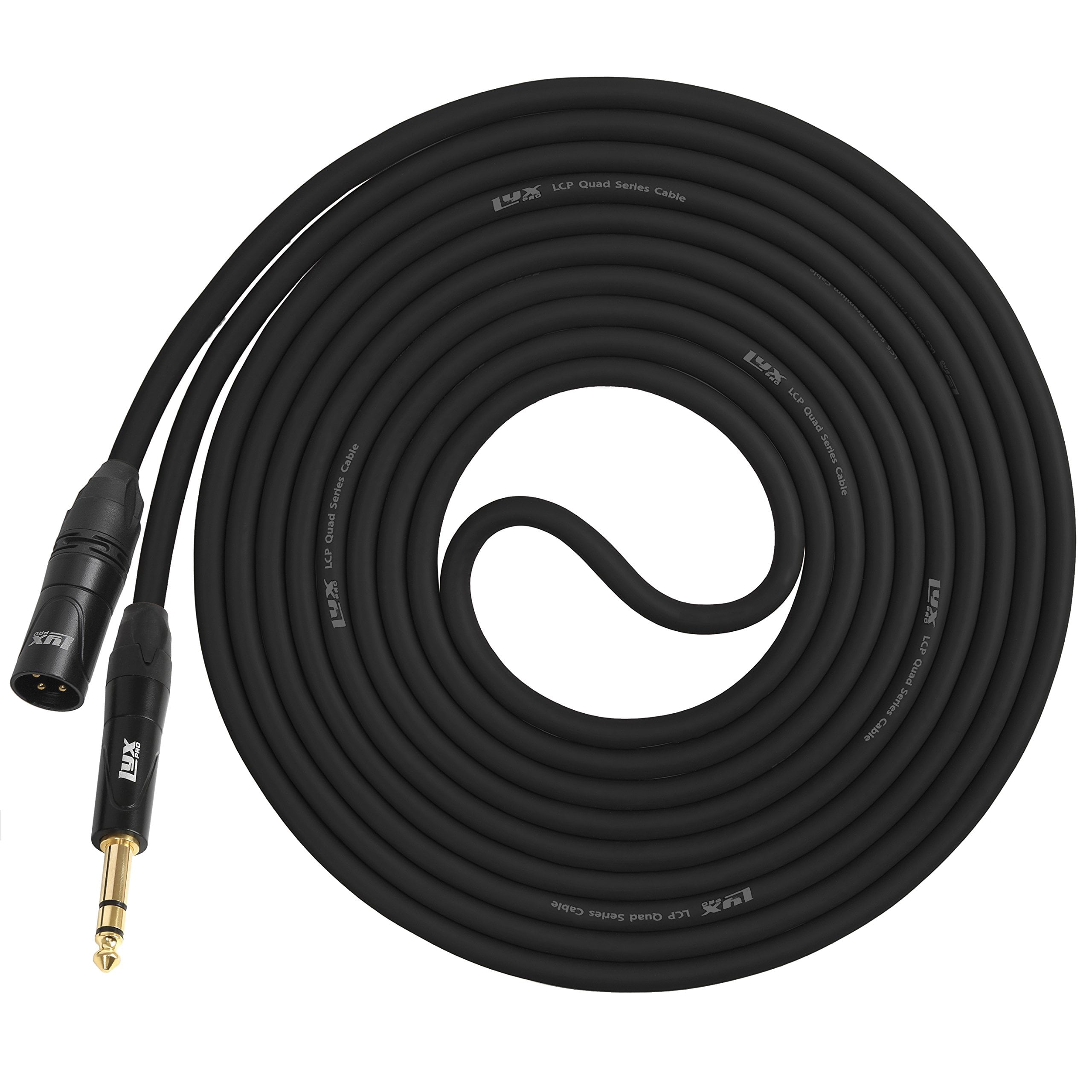 LyxPro 10-Foot XLR Cable, Male to 1/4" TRS Star Quad Microphone Cable, Black