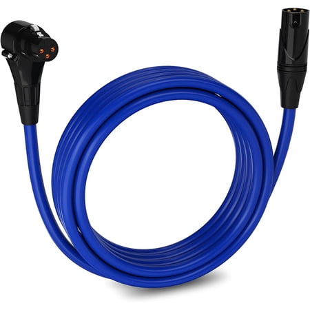LyxPro 15 Ft Right Angle XLR Cable, Female to Male, 3 Pin Microphone Cable, Blue