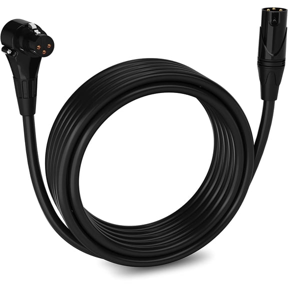 LyxPro 20 Ft Right Angle XLR Cable, Female to Male, 3 Pin Microphone Cable, Black