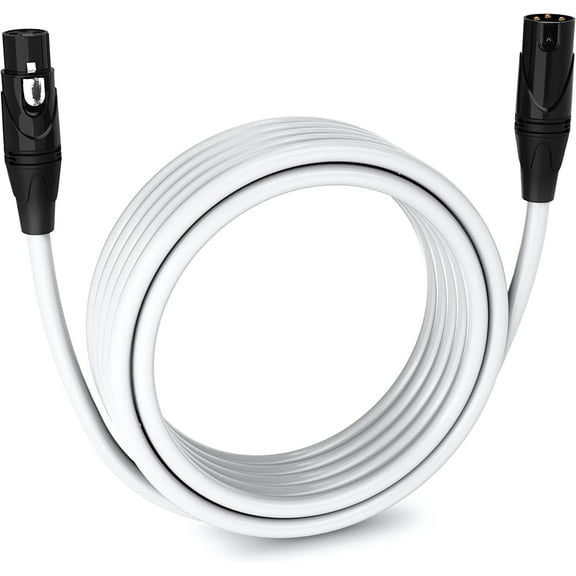 LyxPro 20 ft Balanced XLR Cable, Male to Female, 3 Pin Microphone Cable - White