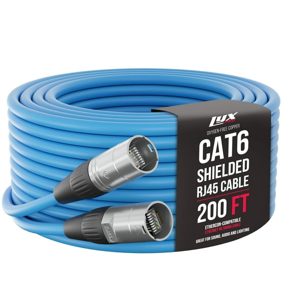 LyxPro 200 Feet Shielded Cat6 Cable, RJ45 Ethercon Cable - Male to Male - Blue