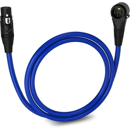 LyxPro 3 Ft Right Angle XLR Cable, Male to Female, 3 Pin Microphone Cable, Blue