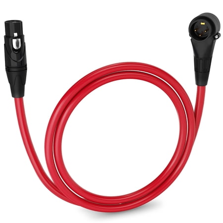 LyxPro 3 Feet Right Angle XLR Cable, Male to Female, 3 Pin Mic Cable, Red