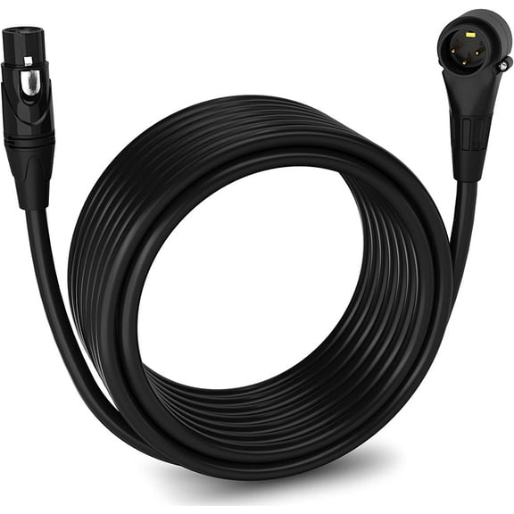 LyxPro 30 Feet Right Angle XLR Cable, Male to Female, 3 Pin Mic Cable, Black