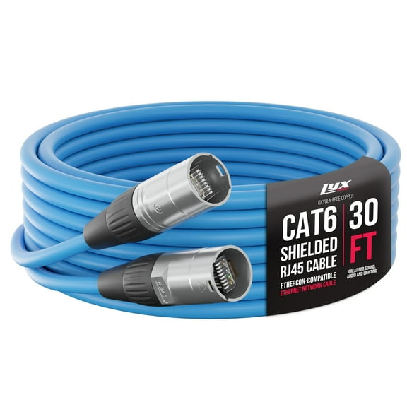 LyxPro Shielded Cat6 Cable, RJ45 Ethercon Cable - Male to Male, 30 feet, Blue