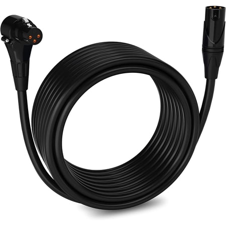 LyxPro 30 Feet XLR Cable, Right Angle Female to Male, 3 Pin Mic Cable, Black