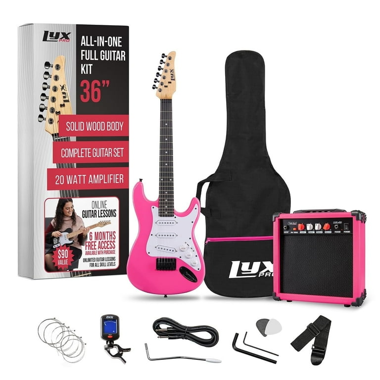 LyxPro, Electric Guitar, 36 inch, Pink with 20W Amp & Accessories