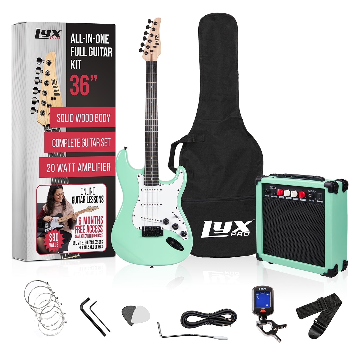 LyxPro 36” Electric Guitar & 20w Amp w/Accessories for
