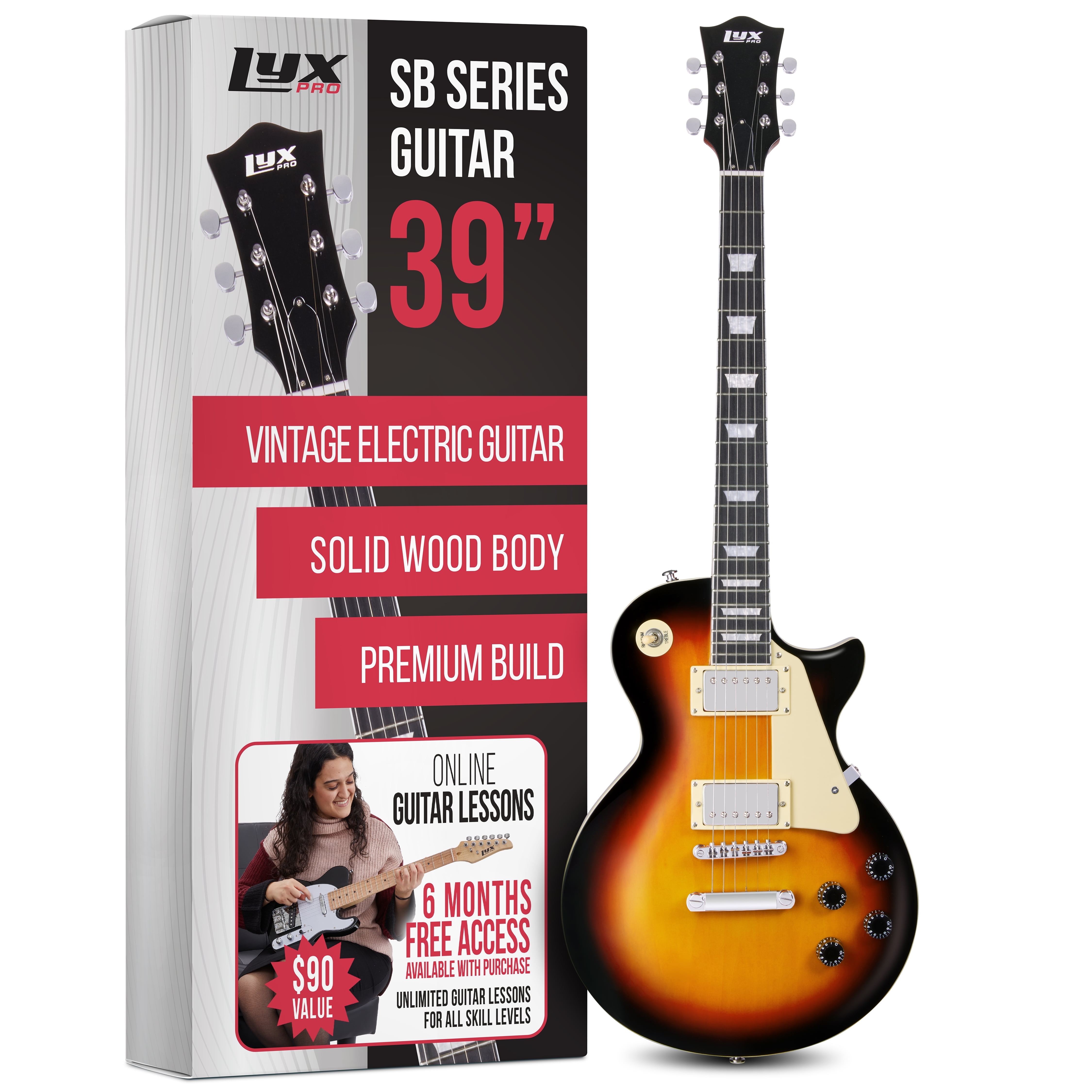 LyxPro 39” Professional Les Paul-Style Starter Electric Guitar for