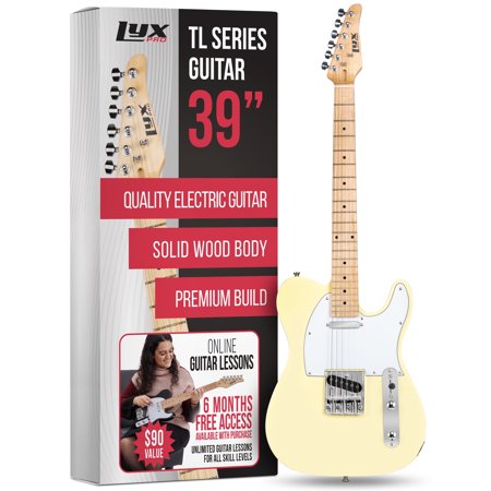 LyxPro Telecaster Solid Electric Guitar, 39" Full-Size Paulownia Body, White