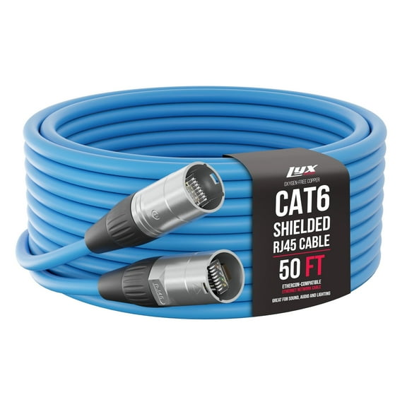 LyxPro 50 Feet Shielded Cat6 Cable, RJ45 Ethercon Cable - Male to Male - Blue