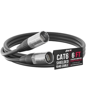 LyxPro 6 Feet Shielded CAT6 Ethercon Cable, Male to Male, Pro Audio & Lighting RJ45 Cable - Black