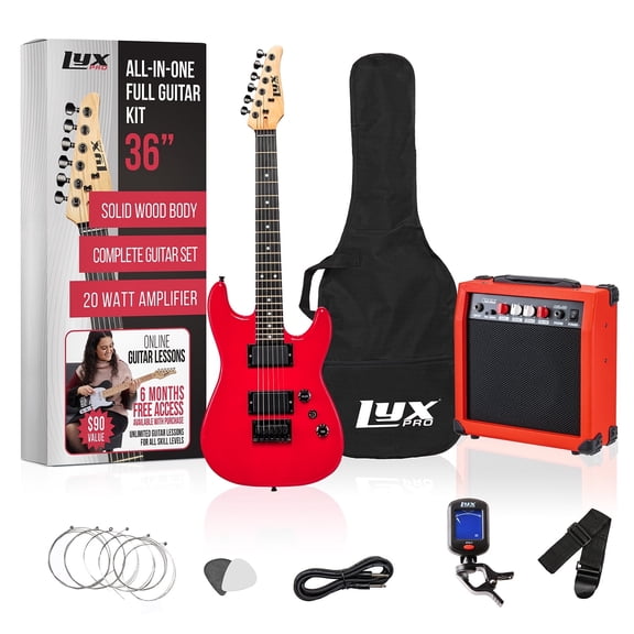 LyxPro 36-Inch Electric Guitar with 20W Amp & Accessories, Red