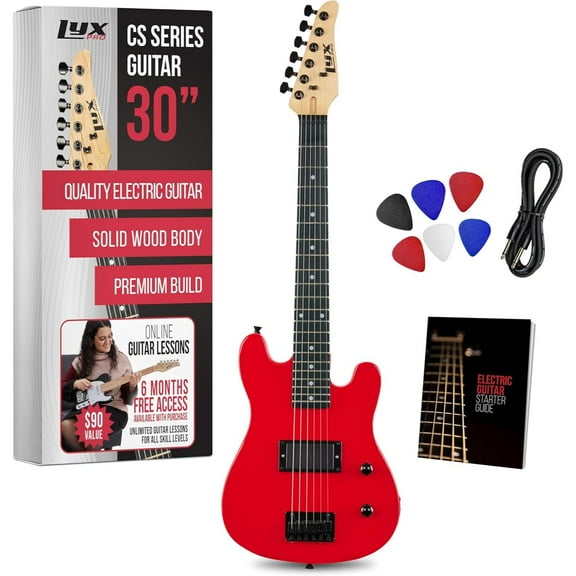 LyxPro CS 30” Beginner Electric Guitar Kit with Guitar, Amp Cable, 6 Picks & More - Red