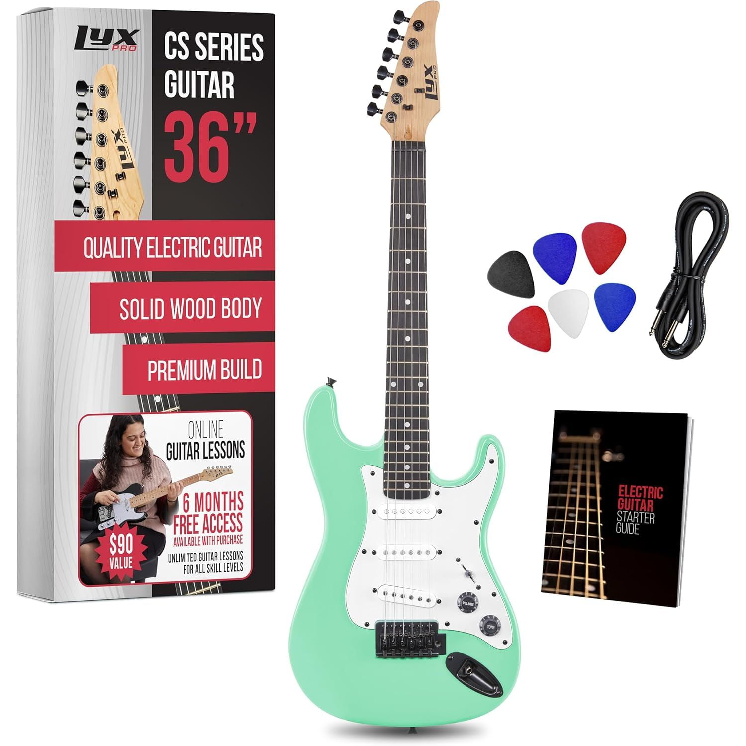 LyxPro CS 36” Beginner Electric Guitar Kit with Amp Cable, 6 Picks