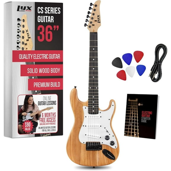 LyxPro CS 36” Beginner Electric Guitar Kit with Amp Cable, 6 Picks & Learner’s Guide - Natural