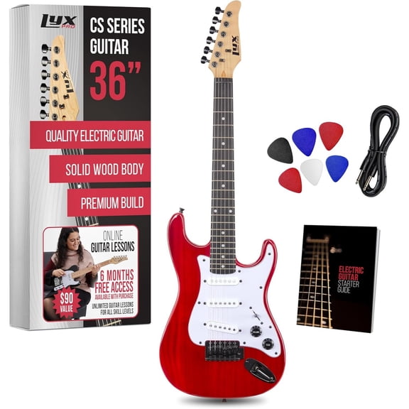 LyxPro Electric Guitar Kit with Amp, Cable, 6 Picks, Learner’s Guide - Red
