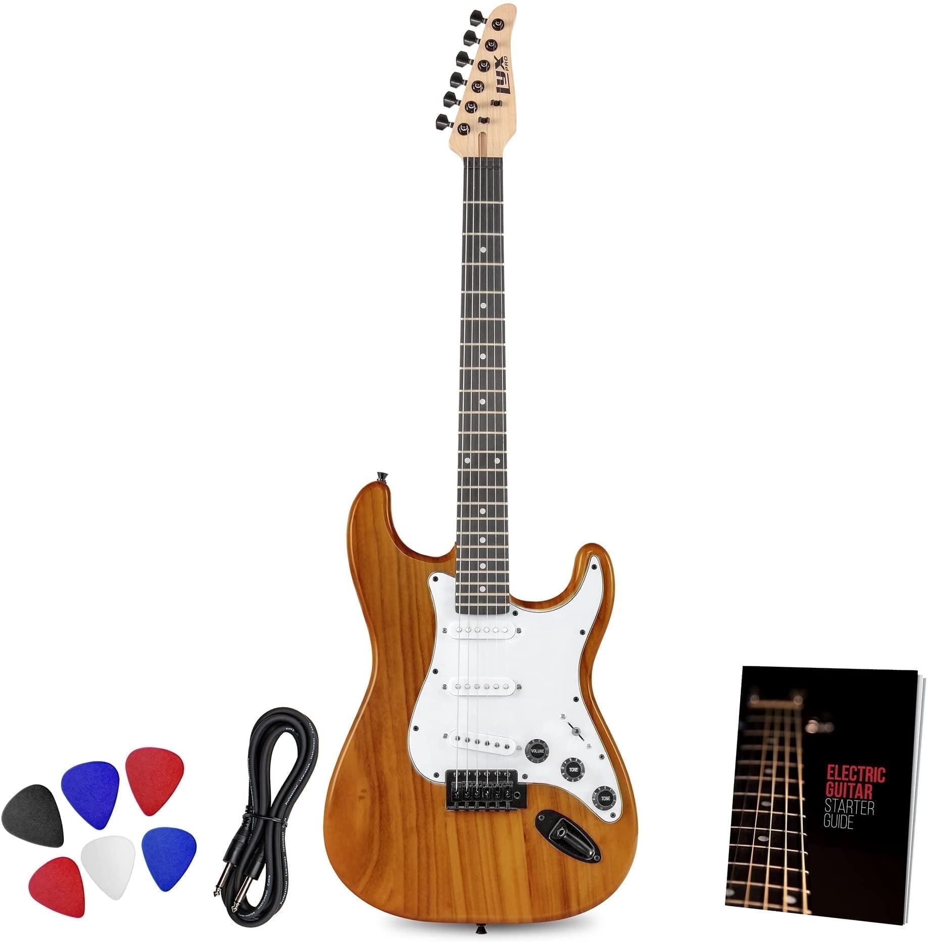 LyxPro Electric Guitar Kit with Mahogany Body, Amp, Cable, Picks & Guide