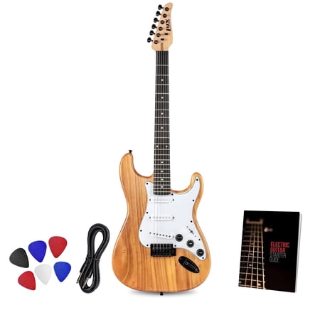 LyxPro CS Series 39-inch Electric Guitar Kit with Amp, Cable, 6 Picks, Solid Wood Body, Controls, Natural