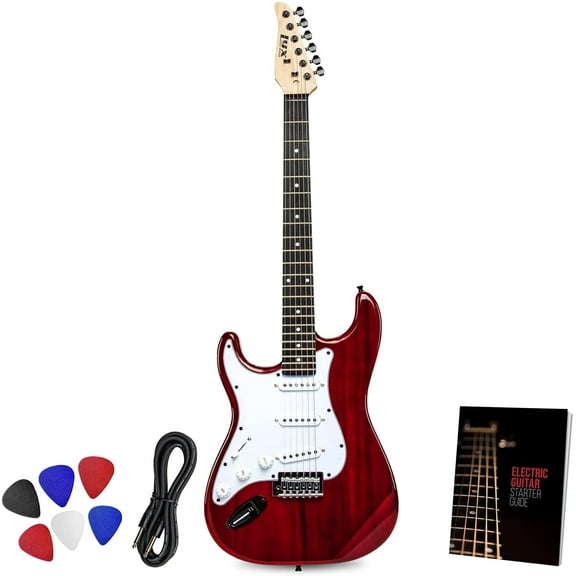 LyxPro CS 39” Left Hand Beginner Electric Guitar & Guitar Accessories, Red