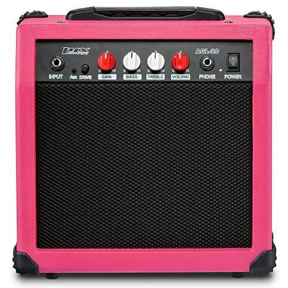 LyxPro 20W Pink Electric Guitar Amplifier with Built-in Speaker