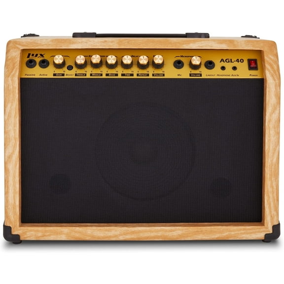 LyxPro Electric Guitar Amp - 40 Watt Guitar Amplifier with Aux, Headphone Jack & More, Natural