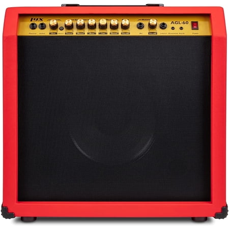 LyxPro 60W Wood Guitar Amplifier with Built-in Speaker, Red