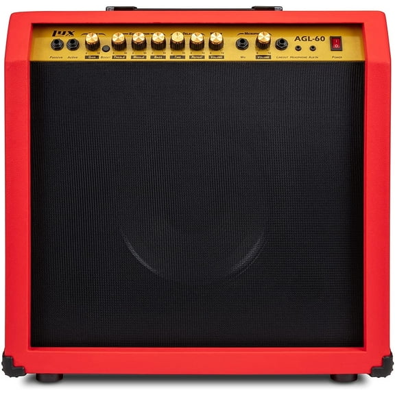 LyxPro 60 Watt Wood Guitar Amp with Built-in Speaker, Red