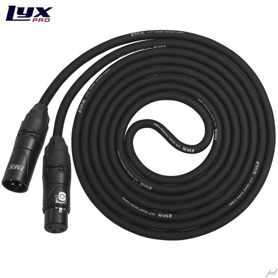 LyxPro Quad Series 25ft XLR Cable 4-Conductor Male to Female Black