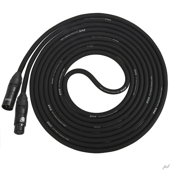 LyxPro Quad Series 30 feet XLR Cable, 4-Conductor, Male to Female Cord, Black