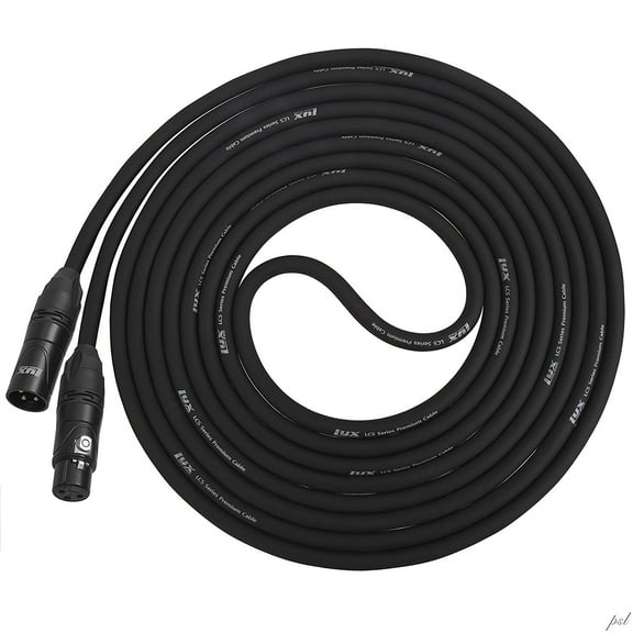 LyxPro Quad Series 50 feet XLR Cable, 4-Conductor, Male to Female Cord, Black