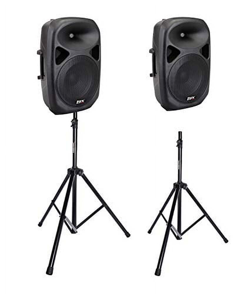 LyxPro SPA12 12" Portable PA Speaker System with Metal Tripod Stand Combo Kit Power Active Powerful Amplifier Equalizer Bluetooth SD Slot USB MP3 XLR 1/4" 1/8" 3.5mm Inputs Remote Control