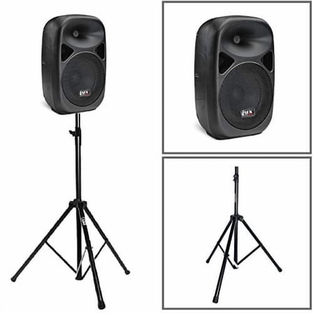 LyxPro Spa-10 10" Portable PA Speaker System With Metal Tripod Stand Combo Kit Power Active Amplifier Equalizer Bluetooth SD Slot USB MP3 XLR 1/4" 1/8" 3.5mm Inputs Remote Control