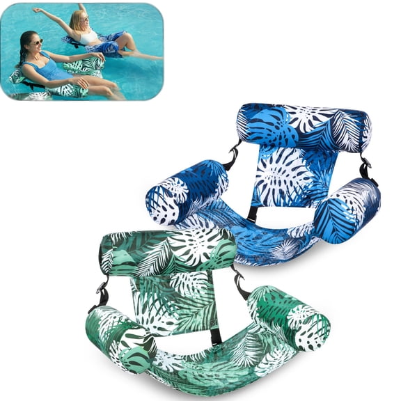 Lyxbone 2 Pack Inflatable Pool Float Chairs with Mesh Sling Comfortable Lounger for Adults