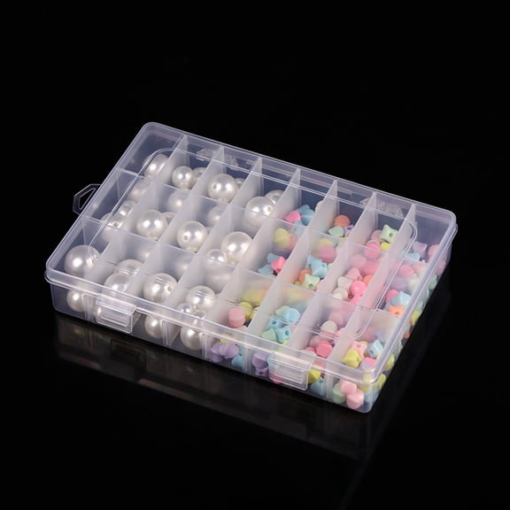 Lyxbone 24 Removable Grid Compartment Clear Rectangle Plastic Storage Box, Jewelry and Crafts Organizer Container with Adjustable Dividers1 Pack
