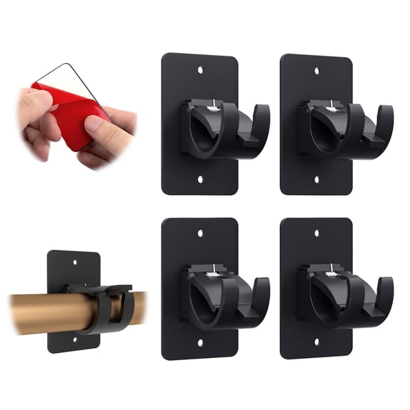Lyxbone 4 Pcs Self Adhesive Curtain Rod Brackets No Drill Universal Wall Mount Holder