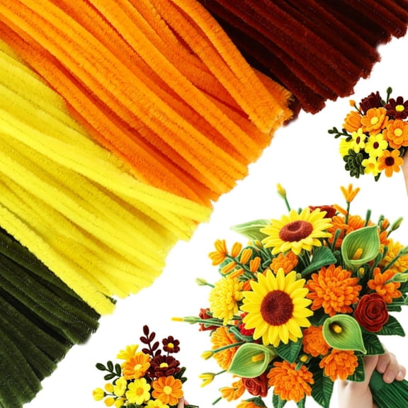 Lyxbone 400 Pcs Craft Chenille Pipe Cleaners Orange Yellow Brown Army Green