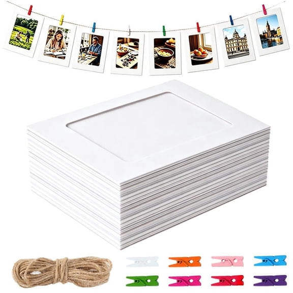 Lyxbone 48 Pack Paper Picture Frames 4x6 DIY Hanging Photo Display String Clips Decor