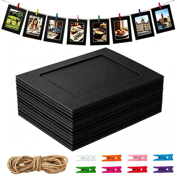Lyxbone 48 Pack Paper Picture Frames 4x6 DIY Hanging Photo Display String Clips Decor