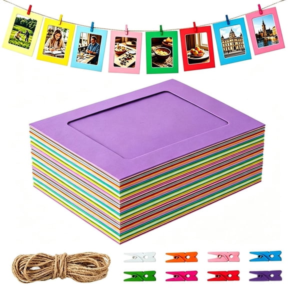 Lyxbone 48 Pack Paper Picture Frames 4x6 DIY Hanging Photo Display String Clips Decor