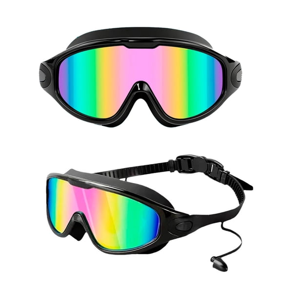 Lyxbone Adult Wide View Swim Goggles Anti Fog UV Protection Leakproof with Ear Plugs Unisex