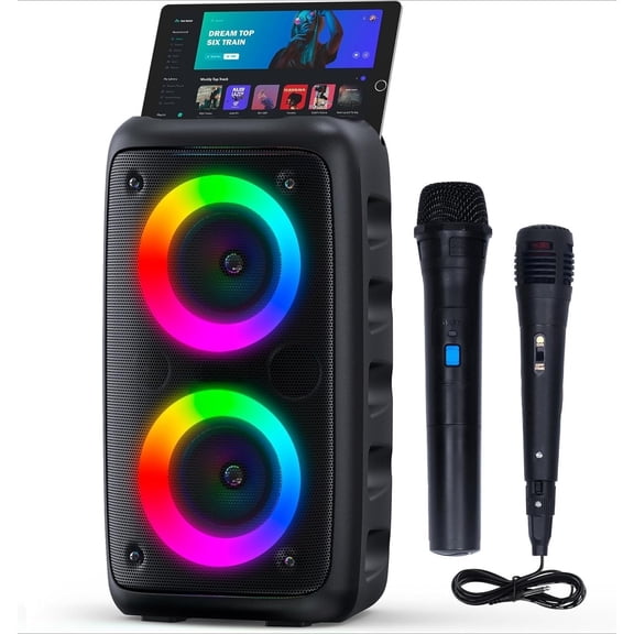Lyxbone Portable Bluetooth Karaoke Machine with Wireless Mic LED Light TWS Rechargeable