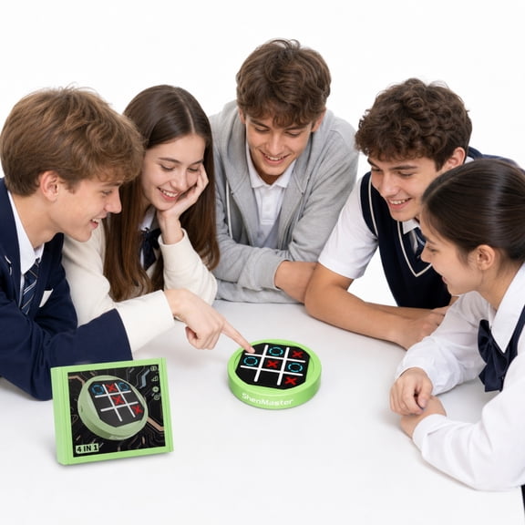 Lyxbone Portable Travel Electronic Puzzle Game, 4-in-1 Tic Tac Toe Handheld Console, Memory Reflex Training Game with 81 Levels, Interactive Board Game Gift for All Ages