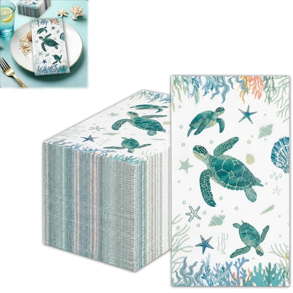 Lyxbone Sea Turtle Paper Napkins Disposable Coastal Party Decor Wedding