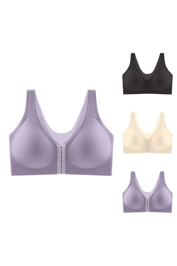 Lyzlook Bras Front Closure, LunaHug - Seamless Front Buckle Cross Back Shaping Bra Black 42