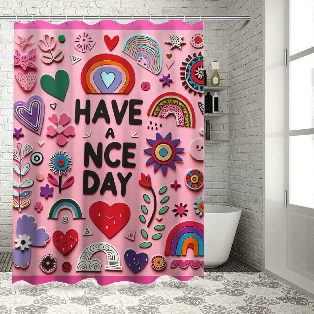 Lzatpd Abstract Pink Valentine's Shower Curtain Kids Cute Heart Floral